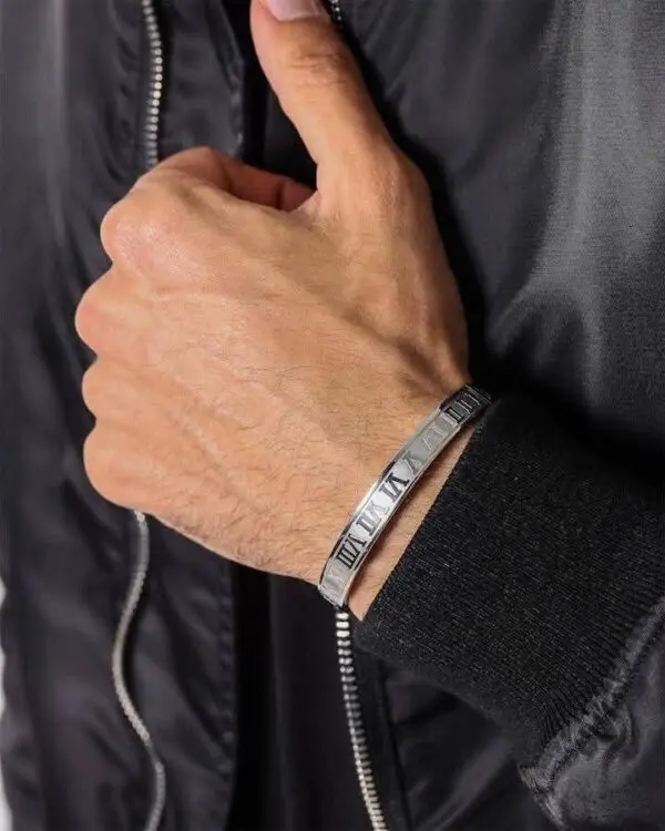 Classic Men Women Stainless Steel Silver Roman Number Bracelet