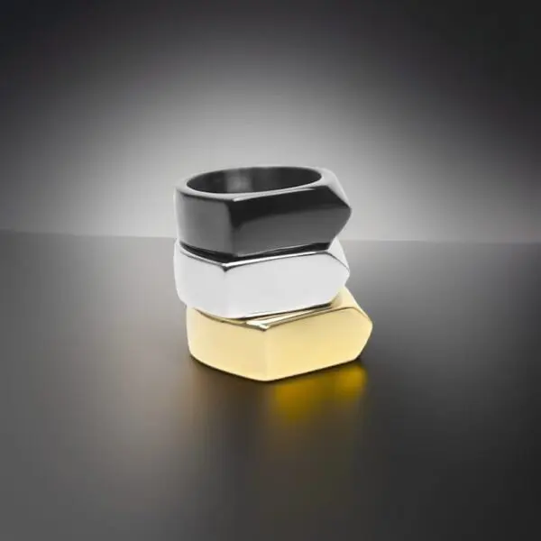 Trendy Smooth Polished Golden Titanium Finger Ring For Men 1