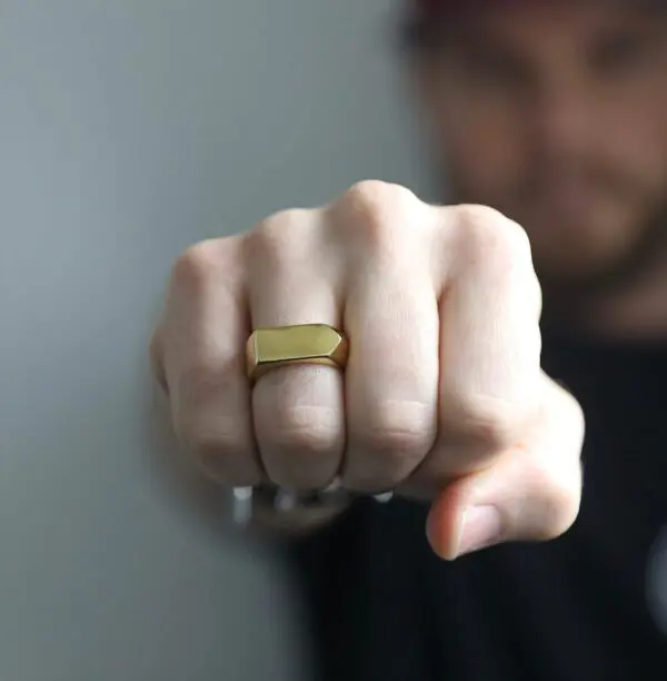 Trendy Smooth Polished Golden Titanium Finger Ring For Men 1