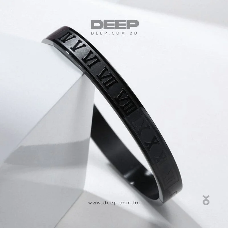 Classic Men Women Stainless Steel Black Roman NUmber Bracelet 2 deep com bd