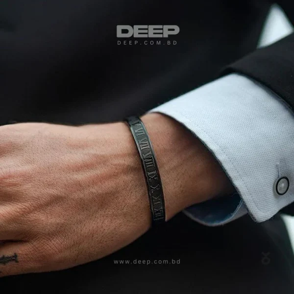 Classic Men Women Stainless Steel Black Roman NUmber Bracelet 2 deep com bd