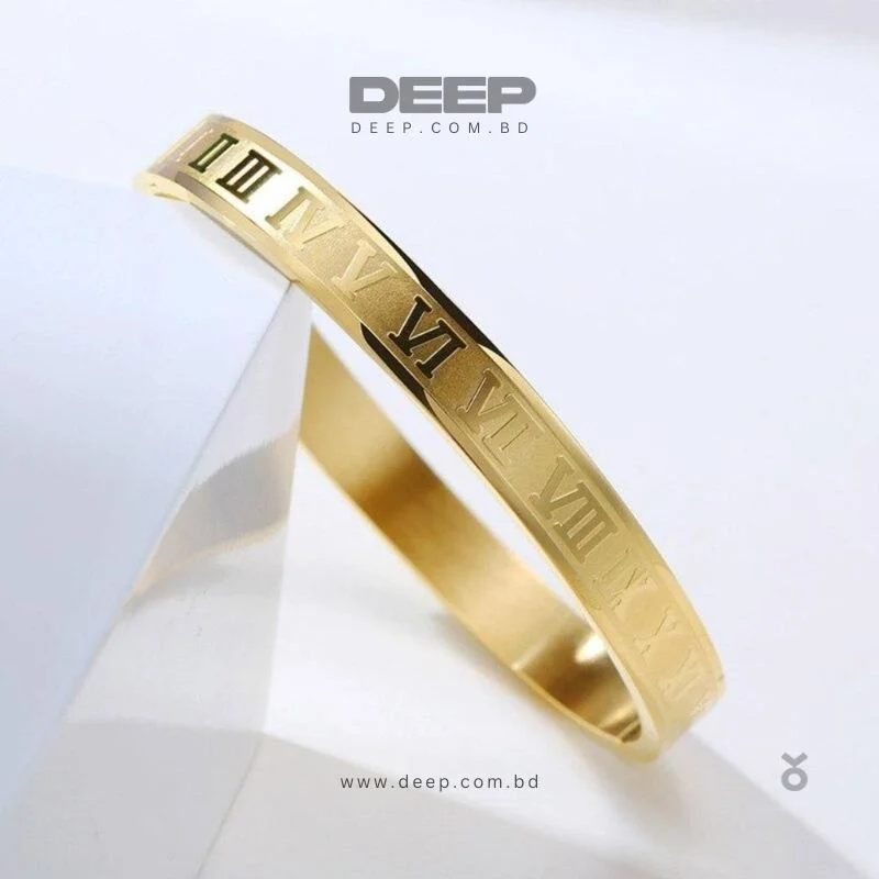 Classic Men Women Stainless Steel Golden Roman Number Braceley