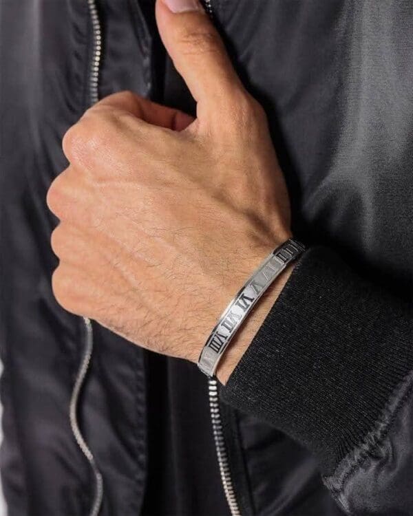 Classic Men Women Stainless Steel Silver Roman Number Bracelet