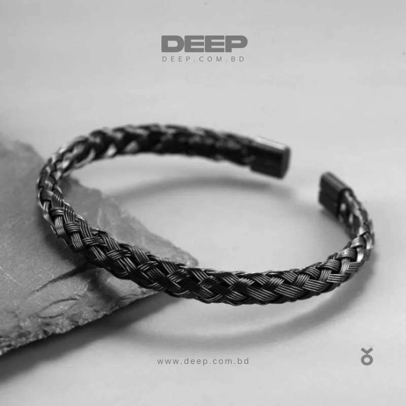 Steel Twisted Wire Cuff Bracelet in Black Color