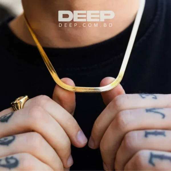 Golden Flat Stainless Steel Snake Chain Necklace For Men