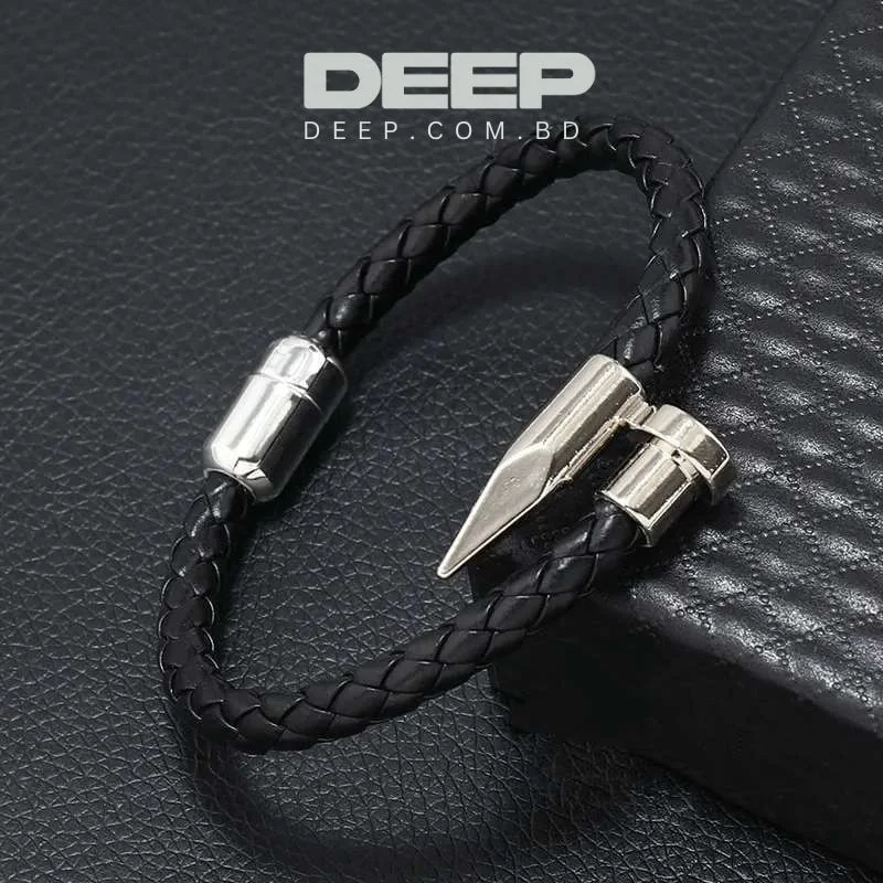 Nail Bullet Leather Rope Braided Bracelet for men