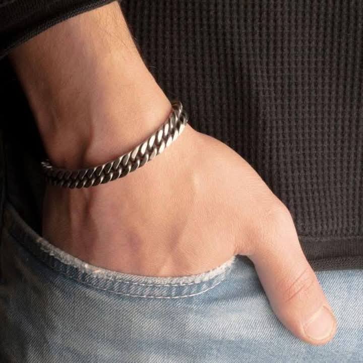 Retro Silver Color Stainless Steel Cuban Chain Bracelets For Men