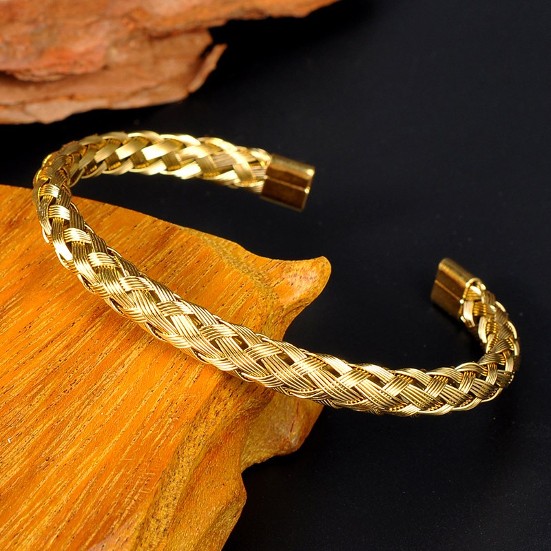 Steel Twisted Wire Cuff Bracelet in Golden Color