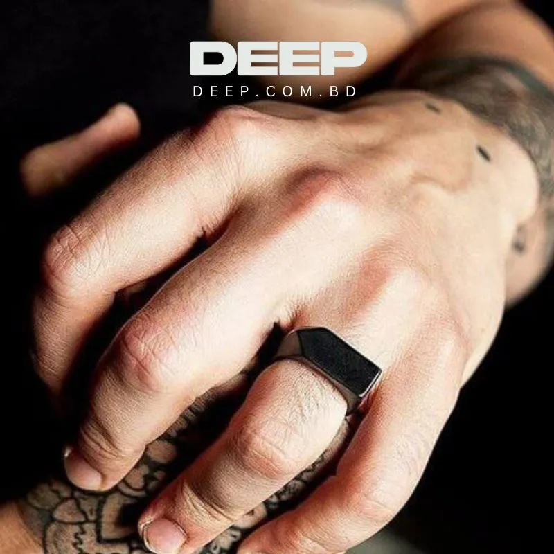 Trendy Smooth Polished Black Titanium Ring For Men deep com bd