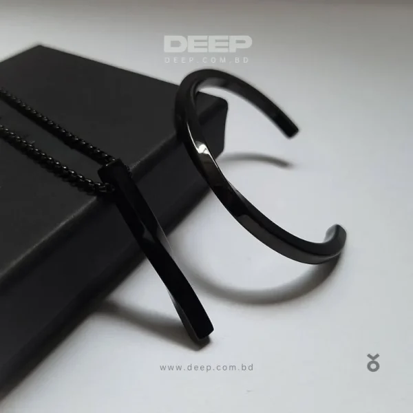 Twisted Stainless steel black bracelet and Pendant combo