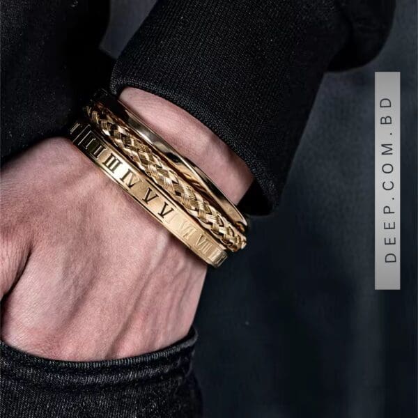 Luxury Golden Color 3pcs Set Stainless Steel Bracelet For men