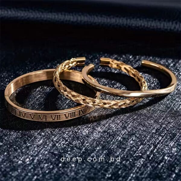 Luxury Golden Color 3pcs Set Stainless Steel Bracelet For men