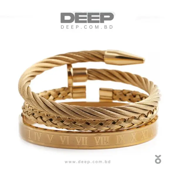 Luxury 3pcs Set Golden Cuff Bracelet for Man