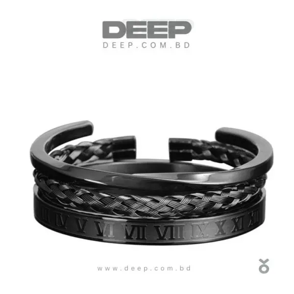 Luxury Black Color 3pcs Set Stainless Steel Bracelet For men