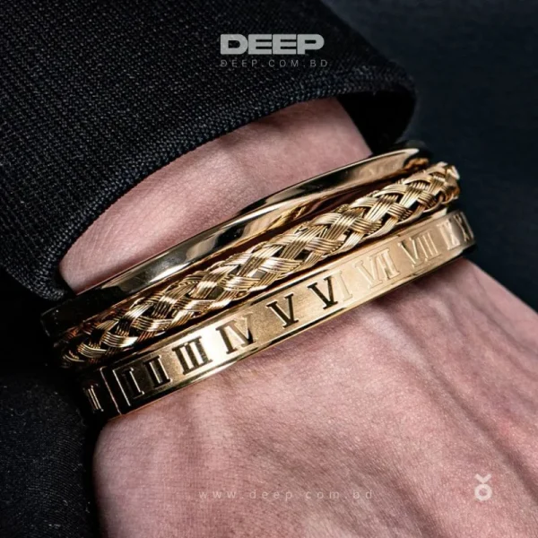 Luxury Golden Color 3pcs Set Stainless Steel Bracelet For men