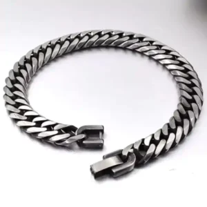 Oxidized-Curb-Stainless-Steel-Bracelet-For-Men