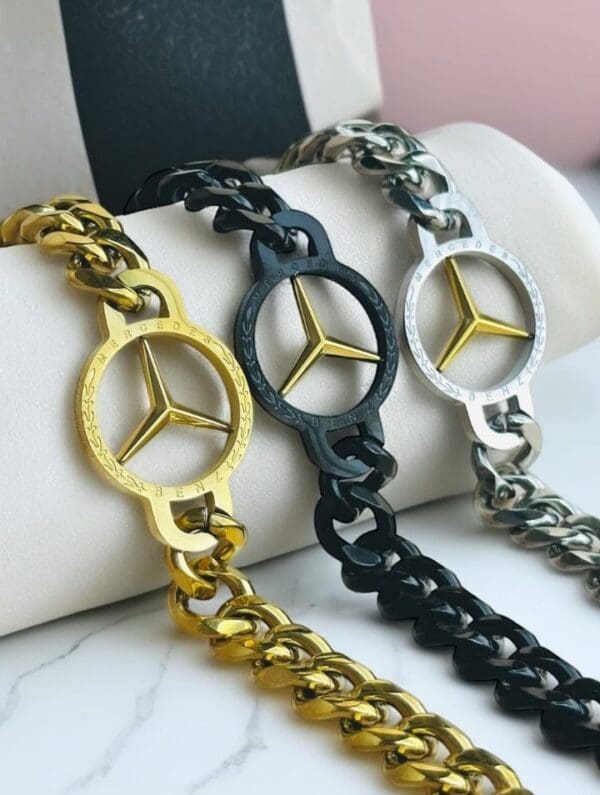 Golden-Color-Mercedes-Benz-Bracelet-For-Man
